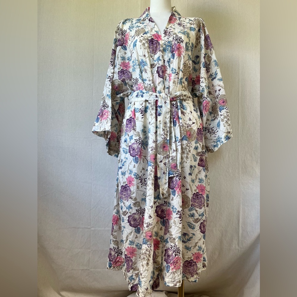 Kimono style spring summer robe. Bespoke blockprint fabric.